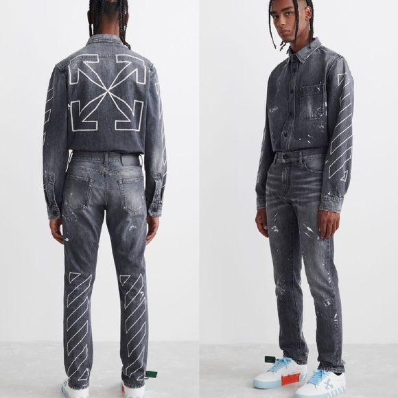 Authentic Off-White Man Diag Outline Paint Skinny Jeans - Picture 1 of 16